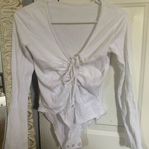 White V Neck Bodysuit